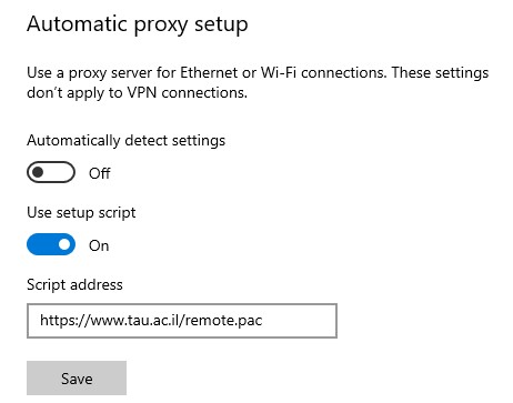 Automatic proxy setup screen screenshot